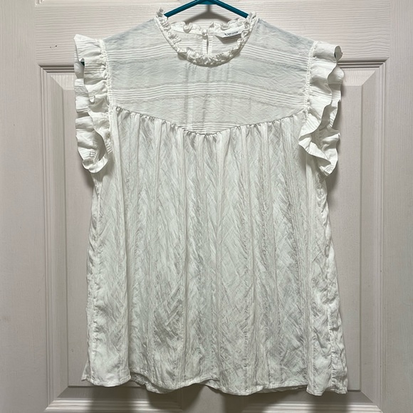 b.Young Tops - b.Young | Byimmy Top | White | Ruffled | Sleeveless | Smock Blouse | Size 10